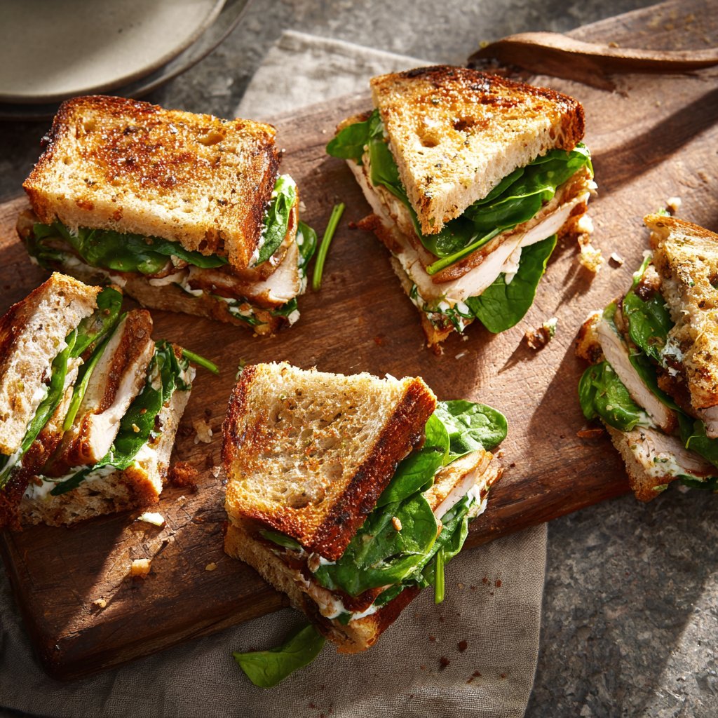 Sliced Turkey and Spinach Sandwiches
