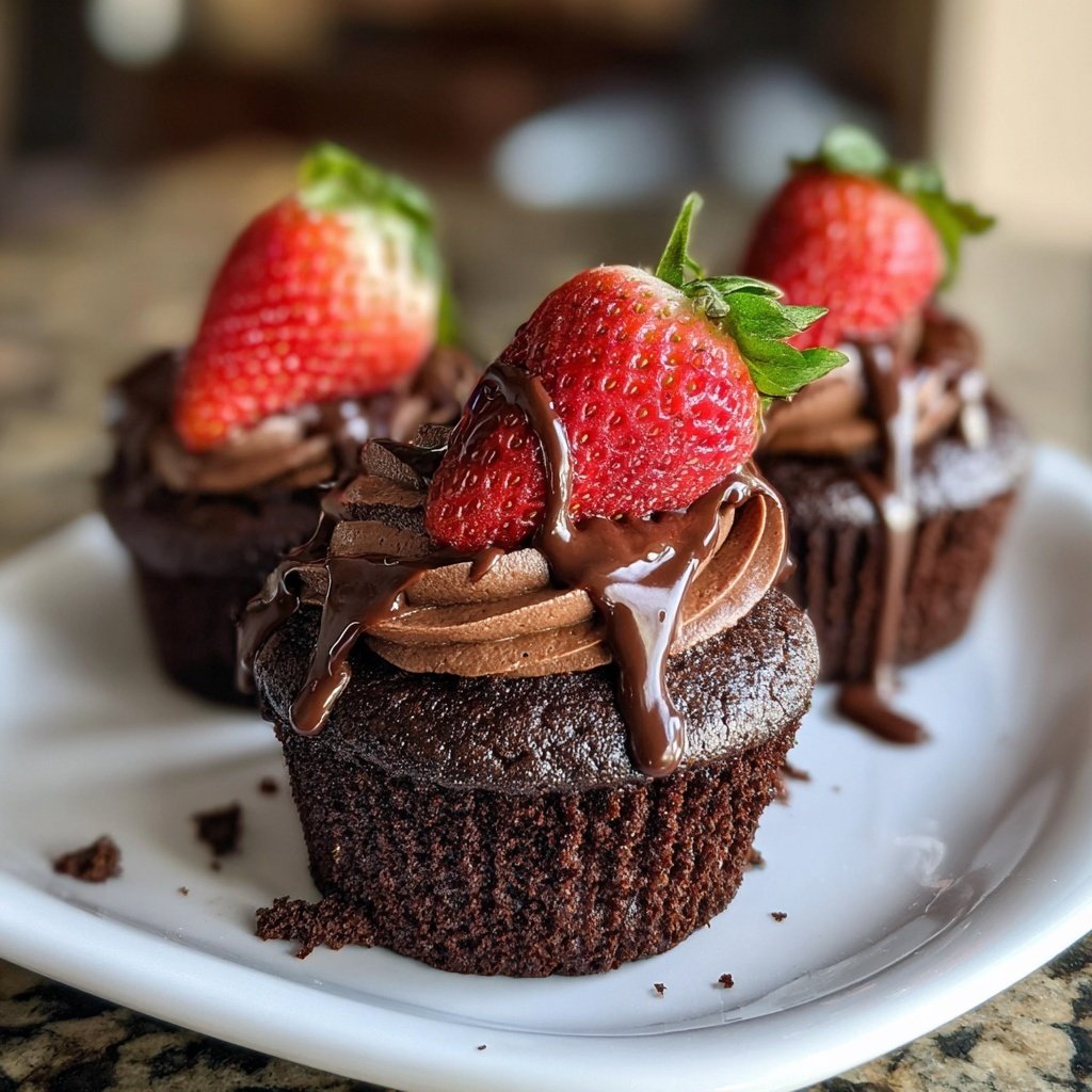 Double Chocolate Strawberry Cupcakes